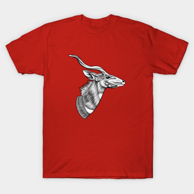 Lesser kudu - ink illustration T-Shirt by lorendowding